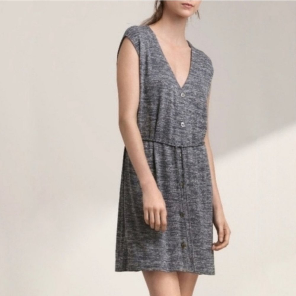 Aritzia Wilfred Free Heathered Gray Tie-up Button Down Sleeveless Tunic Dress